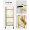 imageSONGMICS 3Tier Metal Storage Rack with Wheels Mesh Shelving Unit with X Side Frames 236Inch Width for Entryway Kitchen Living Room Bathroom Industrial Style Black UBSC163B01Metallic Gold