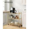 imageSONGMICS 3Tier Metal Storage Rack with Wheels Mesh Shelving Unit with X Side Frames 236Inch Width for Entryway Kitchen Living Room Bathroom Industrial Style Black UBSC163B01Metallic Gold