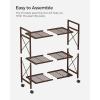 imageSONGMICS 3Tier Metal Storage Rack with Wheels Mesh Shelving Unit with X Side Frames 236Inch Width for Entryway Kitchen Living Room Bathroom Industrial Style Black UBSC163B01Metallic Bronze