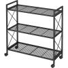 imageSONGMICS 3Tier Metal Storage Rack with Wheels Mesh Shelving Unit with X Side Frames 236Inch Width for Entryway Kitchen Living Room Bathroom Industrial Style Black UBSC163B01Black