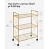 imageSONGMICS 3Tier Metal Storage Rack with Wheels Mesh Shelving Unit with X Side Frames 236Inch Width for Entryway Kitchen Living Room Bathroom Industrial Style Black UBSC163B01Metallic Gold