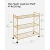 imageSONGMICS 3Tier Metal Storage Rack with Wheels Mesh Shelving Unit with X Side Frames 236Inch Width for Entryway Kitchen Living Room Bathroom Industrial Style Black UBSC163B01Metallic Gold
