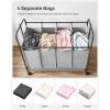 imageSONGMICS 4Section Laundry Sorter Rolling Laundry Hamper with Hanging Bar HeavyDuty Laundry Basket Lockable Wheels Hampers for Laundry 4 x 132 Gal Gray URLS44GS
