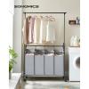imageSONGMICS 4Section Laundry Sorter Rolling Laundry Hamper with Hanging Bar HeavyDuty Laundry Basket Lockable Wheels Hampers for Laundry 4 x 132 Gal Gray URLS44GS