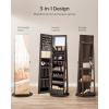 imageSONGMICS 6 LEDs Lockable Mirror Jewelry Cabinet 360 Swivel Jewelry Organizer Armoire Standing Frameless FullLength Mirror 3 Storage Shelves Rustic Brown Surface Black Lining UJJC007X01Ash Brown  Black Lining