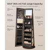 imageSONGMICS 6 LEDs Lockable Mirror Jewelry Cabinet 360 Swivel Jewelry Organizer Armoire Standing Frameless FullLength Mirror 3 Storage Shelves Rustic Brown Surface Black Lining UJJC007X01Ash Brown  Black Lining