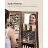 imageSONGMICS 6 LEDs Lockable Mirror Jewelry Cabinet 360 Swivel Jewelry Organizer Armoire Standing Frameless FullLength Mirror 3 Storage Shelves Rustic Brown Surface Black Lining UJJC007X01Rustic Brown  Black