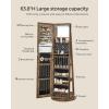 imageSONGMICS 6 LEDs Lockable Mirror Jewelry Cabinet 360 Swivel Jewelry Organizer Armoire Standing Frameless FullLength Mirror 3 Storage Shelves Rustic Brown Surface Black Lining UJJC007X01Rustic Brown  Black