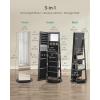 imageSONGMICS 6 LEDs Lockable Mirror Jewelry Cabinet 360 Swivel Jewelry Organizer Armoire Standing Frameless FullLength Mirror 3 Storage Shelves Rustic Brown Surface Black Lining UJJC007X01Black