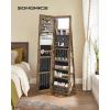 imageSONGMICS 6 LEDs Lockable Mirror Jewelry Cabinet 360 Swivel Jewelry Organizer Armoire Standing Frameless FullLength Mirror 3 Storage Shelves Rustic Brown Surface Black Lining UJJC007X01Rustic Brown  Black