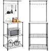 imageSONGMICS Bakers Rack Adjustable Microwave Stand Kitchen Storage Rack with 4 Shelves 6 Hooks for Pots Pans Spice Bottles in The Kitchen Apartment Studio Black ULGR040B01