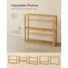 imageSONGMICS Bamboo Bathroom Shelf 3Tier Adjustable Plants Rack WallMounted or Stand in The Living Room Balcony Kitchen 59 x 236 x 213 Inches Natural and Cloud White UBCB13WNNatural