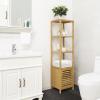 imageSONGMICS Bamboo Bathroom Storage Floor Cabinet 4 Tiers Multifunctional Floor Shelving Unit Free Standing Tower Corner Rack Natural UBCB50Y