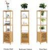 imageSONGMICS Bamboo Bathroom Storage Floor Cabinet 4 Tiers Multifunctional Floor Shelving Unit Free Standing Tower Corner Rack Natural UBCB50Y