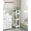 imageSONGMICS Bamboo Rolling Cart 3Tier Utility Cart on Wheels Slim Narrow Storage Shelf Bamboo Shelves SpaceSaving Multifunctional for Bathroom Kitchen White and Natural UBCB083N02White