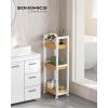 imageSONGMICS Bamboo Rolling Cart 3Tier Utility Cart on Wheels Slim Narrow Storage Shelf Bamboo Shelves SpaceSaving Multifunctional for Bathroom Kitchen White and Natural UBCB083N02White  Natural