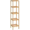 imageSONGMICS Bamboo Storage Shelf 5Tier Shelving Unit Multifunctional in The Entryway Bathroom Living Room Balcony Kitchen 13 x 13 x 575 Inches Cloud White and Light Bamboo UBCB055N01Light Bamboo
