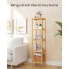 imageSONGMICS Bamboo Storage Shelf 5Tier Shelving Unit Multifunctional in The Entryway Bathroom Living Room Balcony Kitchen 13 x 13 x 575 Inches Cloud White and Light Bamboo UBCB055N01Light Bamboo