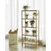 imageSONGMICS Bamboo Storage Shelf 5Tier Shelving Unit Multifunctional in The Entryway Bathroom Living Room Balcony Kitchen 13 x 13 x 575 Inches Cloud White and Light Bamboo UBCB055N01Light Bamboo
