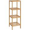 imageSONGMICS Bamboo Storage Shelf 5Tier Shelving Unit Multifunctional in The Entryway Bathroom Living Room Balcony Kitchen 13 x 13 x 575 Inches Cloud White and Light Bamboo UBCB055N01Light Bamboo