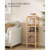 imageSONGMICS Bamboo Storage Shelf 5Tier Shelving Unit Multifunctional in The Entryway Bathroom Living Room Balcony Kitchen 13 x 13 x 575 Inches Cloud White and Light Bamboo UBCB055N01Light Bamboo