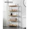 imageSONGMICS Bamboo Storage Shelf 5Tier Shelving Unit Multifunctional in The Entryway Bathroom Living Room Balcony Kitchen 13 x 13 x 575 Inches Cloud White and Light Bamboo UBCB055N01Cloud White  Light Bamboo