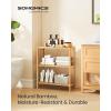 imageSONGMICS Bamboo Storage Shelf 5Tier Shelving Unit Multifunctional in The Entryway Bathroom Living Room Balcony Kitchen 13 x 13 x 575 Inches Cloud White and Light Bamboo UBCB055N01Light Bamboo