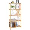 imageSONGMICS Bamboo Storage Shelf 5Tier Shelving Unit Multifunctional in The Entryway Bathroom Living Room Balcony Kitchen 13 x 13 x 575 Inches Cloud White and Light Bamboo UBCB055N01Light Bamboo