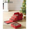 imageSONGMICS Christmas Ornament Storage Box with Side Open Stackable Christmas Storage Container with Lid 4 Drawer Trays 600D Oxford 3Inch 64 Slots Cherry Red URFB037R01Cherry Red