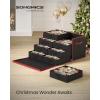 imageSONGMICS Christmas Ornament Storage Box with Side Open Stackable Christmas Storage Container with Lid 4 Drawer Trays 600D Oxford 3Inch 64 Slots Cherry Red URFB037R01Ink Black