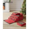 imageSONGMICS Christmas Ornament Storage Box with Side Open Stackable Christmas Storage Container with Lid 4 Drawer Trays 600D Oxford 3Inch 64 Slots Cherry Red URFB037R01Cherry Red