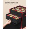 imageSONGMICS Christmas Ornament Storage Box with Side Open Stackable Christmas Storage Container with Lid 4 Drawer Trays 600D Oxford 3Inch 64 Slots Cherry Red URFB037R01Ink Black