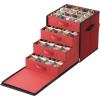 imageSONGMICS Christmas Ornament Storage Box with Side Open Stackable Christmas Storage Container with Lid 4 Drawer Trays 600D Oxford 3Inch 64 Slots Cherry Red URFB037R01Cherry Red
