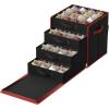 imageSONGMICS Christmas Ornament Storage Box with Side Open Stackable Christmas Storage Container with Lid 4 Drawer Trays 600D Oxford 3Inch 64 Slots Cherry Red URFB037R01Ink Black