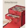 imageSONGMICS Christmas Ornament Storage Box with Side Open Stackable Christmas Storage Container with Lid 4 Drawer Trays 600D Oxford 3Inch 64 Slots Cherry Red URFB037R01Cherry Red
