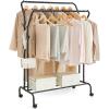 imageSONGMICS Clothes Rack DoubleRod Clothing Rack for Hanging Clothes with Wheels Garment Rack Metal Frame 220 lb Max Total Load 407 Inches Wide Clothes Storage and Display Black UHSR107B01Black