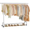 imageSONGMICS Clothes Rack with Wheels HeavyDuty Garment Rack with Extendable Hanging Rod 243 lb Load Capacity 177 x 63787 x 641 Inches ChromePlated Silver UHSR176E01Silver