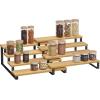 imageSONGMICS Display Risers Set of 2 Engineered Wood Perfume Organizer Stand 4Tier Cupcake Stand Holder Spice Rack Shelf Risers for Figures Dessert Shelves Natural Beige and Ink Black UKCS216N01Natural Beige  Ink Black