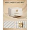 imageSONGMICS HOME 3Tier Jewelry Box with Mirror Jewelry Organizer with 2 Drawers PU Surface with Stitching Floating Effect 85 x 94 x 62 Inches Cloud White ANAH Collection UJBC183W01Cloud White