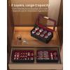 imageSONGMICS HOME RONNE Collection  3Tier Watch Box Stackable 8Slot Watch Case Woven Embossed PU Leather Floating Effect Gift Idea Ink Black Surface Ink Black Lining UJWB021B01Ink Black  Wine Red