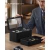 imageSONGMICS HOME RONNE Collection  3Tier Watch Box Stackable 8Slot Watch Case Woven Embossed PU Leather Floating Effect Gift Idea Ink Black Surface Ink Black Lining UJWB021B01Ink Black  Ink Black