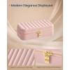 imageSONGMICS HOME Travel Jewelry Case Travel Jewelry Box Organizer with Mirror 41 x 8 x 24 Inches Stitching Portable Gift Idea Ink Black UJBC180B01Jelly Pink