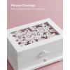 imageSONGMICS Jewelry Box 2Tier Jewelry Organizer with Flower Carvings Drawer Gift for Loved Ones Kids Jewelry Storage Case for Rings Earrings Necklaces Bracelets White UJOW201
