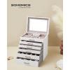 imageSONGMICS Jewelry Box Lockable Jewelry Storage Organizer Jewelry Case with Glass Window for Rings Earrings Studs Bracelets Necklaces White UJBC158W01White