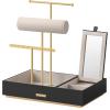 imageSONGMICS Jewelry Holder Jewelry Organizer Jewelry Display Stand Metal Earring Organizer with Mirror with Necklace Earring Bracelet Holder for Rings Gift Idea Black and Gold UJJS022B01Black  Gold