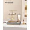 imageSONGMICS Jewelry Holder Jewelry Organizer Jewelry Display Stand Metal Earring Organizer with Mirror with Necklace Earring Bracelet Holder for Rings Gift Idea Black and Gold UJJS022B01V1Dove Gray  Gold
