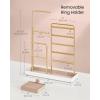 imageSONGMICS Jewelry Holder Jewelry Storage Organizer Stand with Metal Frame Velvet Tray 121 to 187 Inches Tall Height Adjustable Necklace Holder for Rings Earrings Pale Gold UJJS026A01Pale Gold