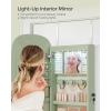 imageSONGMICS Jewelry Organizer LED Jewelry Cabinet WallDoor Mounted Lockable Rounded Wide Mirror with Storage Interior Mirror 39 x 165 x 425 Inches White Surface with Greige LiningLaurel Green  Cream White