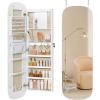 imageSONGMICS Jewelry Organizer LED Jewelry Cabinet WallDoor Mounted Lockable Rounded Wide Mirror with Storage Interior Mirror 39 x 165 x 425 Inches White Surface with Greige LiningWhite  Greige