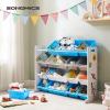 imageSONGMICS Kids Large Toy Storage Unit with 16 Removable Bins for Playroom Childrens Room 417quot Space ThemeBlue  Grey  White